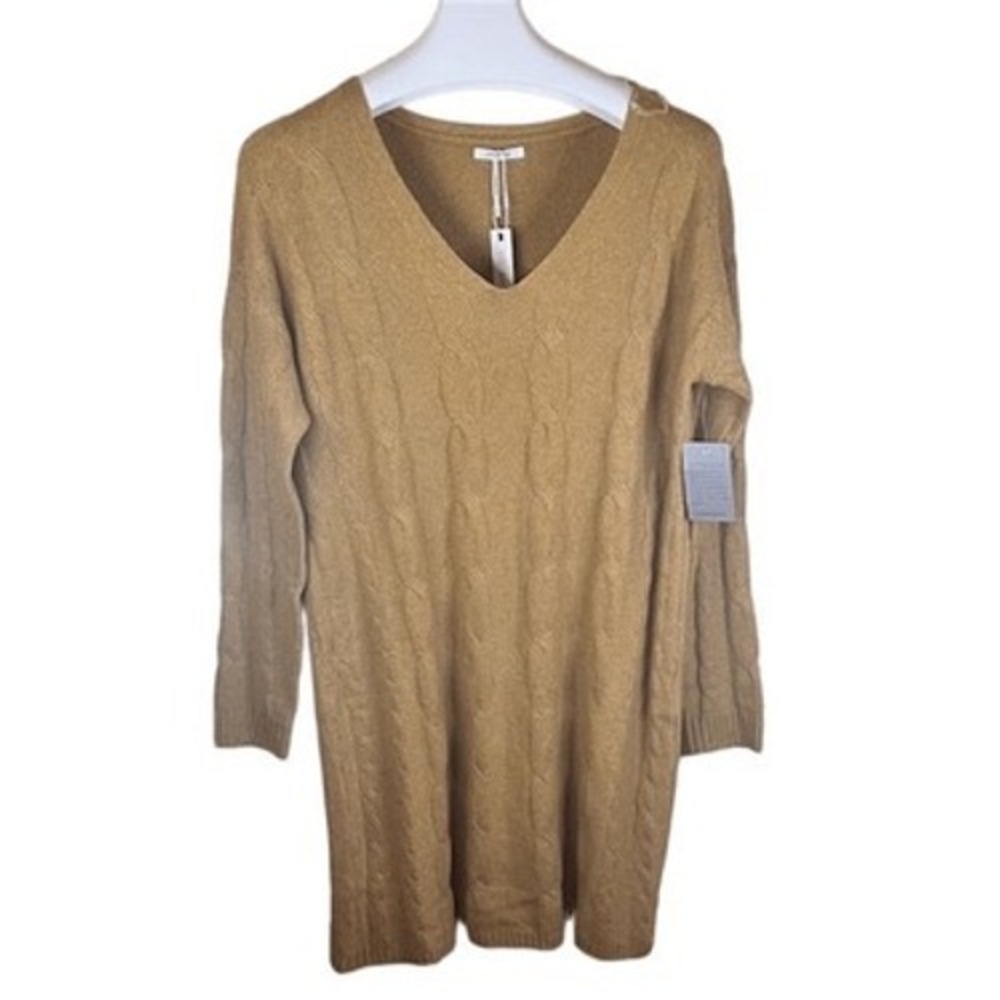 NWT Stitch Drop Womens Size Medium Beige V-Neck Cable Knit Sweater Dress SOFT